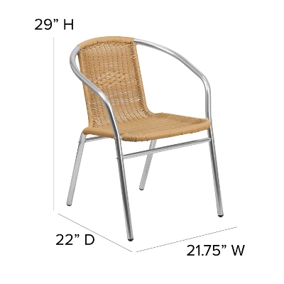 Emma And Oliver 4 Pack Aluminum And Rattan Commercial Indoor-Outdoor Restaurant Stack Chair 4 Emma And Oliver 4 Pack Aluminum And Rattan Commercial Indoor-Outdoor Restaurant Stack Chair - Image 4