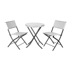 Emma And Oliver Three Piece Folding French Bistro Set In PE Rattan With Metal Frames For Indoor And Outdoor Use -Home office GUEST f6805da0 94f6 4849 a37e 5d6dc7ba9f19