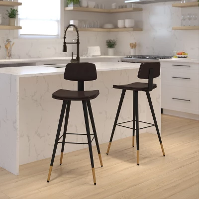 Emma And Oliver Set Of 2 Commercial Grade LeatherSoft Barstools With Gold Tipped Iron Legs 1 Emma And Oliver Set Of 2 Commercial Grade LeatherSoft Barstools With Gold Tipped Iron Legs
