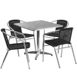 Emma And Oliver 31.5" Square Aluminum Garden Patio Table Set With 4 Rattan Chairs -Home office GUEST f933cef0 faf4 48c1 a2e5 d01be21d6393
