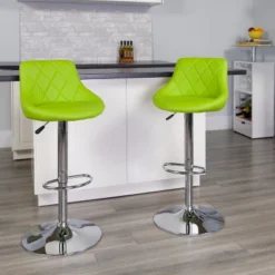 Emma And Oliver Bucket Seat Adjustable Height Barstool With Diamond Pattern Back