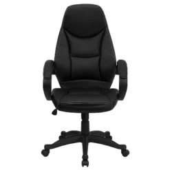 Emma And Oliver High Back Black LeatherSoft Curved Back Swivel Ergonomic Office Chair-Loop Arms -Home office GUEST fb141342 ca61 4d67 82bb f09d0dae72fb
