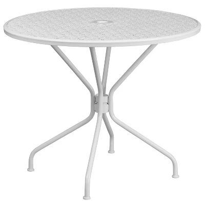 Emma And Oliver Commercial Grade 35.25" RD Indoor-Outdoor Steel Patio Table - Umbrella Hole 11 Emma And Oliver Commercial Grade 35.25" RD Indoor-Outdoor Steel Patio Table - Umbrella Hole - Image 11