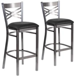 Emma And Oliver 2 Pack Clear Coated "X" Back Metal Restaurant Barstool -Home office GUEST fc29a9e6 c4fa 45d7 b8a3 7a2f5d57546d
