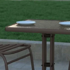 Emma And Oliver 23.5" Square Tempered Glass Metal Table With Smooth Ripple Design Top -Home office GUEST fca4fccb ad8b 484e 9b60 31ddae1a8ca3