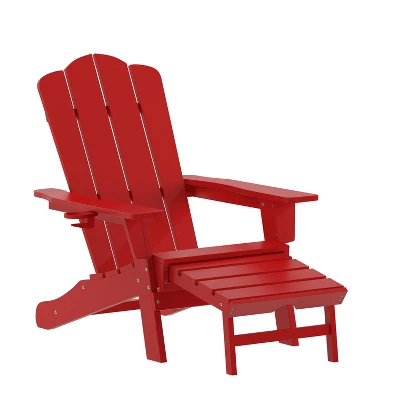 Emma And Oliver Adirondack Chair With Cup Holder And Pull Out Ottoman, All-Weather HDPE Indoor/Outdoor Lounge Chair 12 Emma And Oliver Adirondack Chair With Cup Holder And Pull Out Ottoman, All-Weather HDPE Indoor/Outdoor Lounge Chair - Image 12