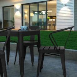 Emma And Oliver Modern 5 Piece Weather And Rust Resistant Black Steel And Polyresin Patio Set With Table & 4 Chairs Indoor And Outdoor Use -Home office GUEST fd2e9f70 eefc 4b13 b250 a200c88b067f