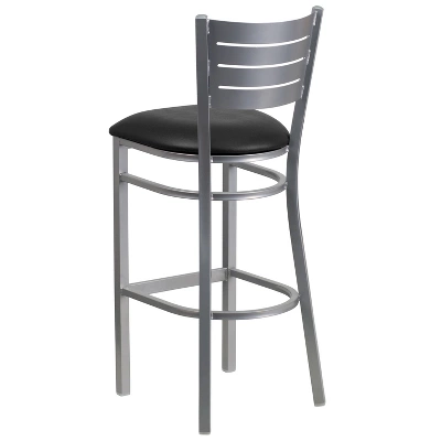 Emma And Oliver Silver Slat Back Metal Restaurant Dining Barstool 6 Emma And Oliver Silver Slat Back Metal Restaurant Dining Barstool - Image 6