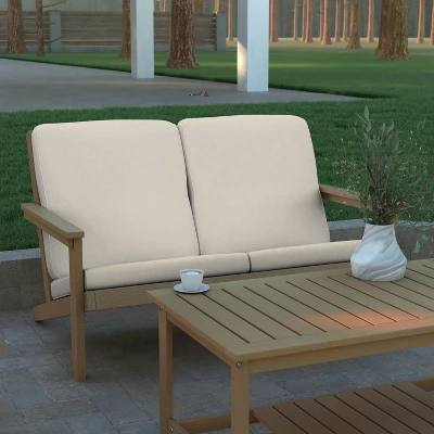 Emma And Oliver All-Weather Polyresin Adirondack Loveseat With Deep Seat And Comfortable Back & Seat Cushions 1 Emma And Oliver All-Weather Polyresin Adirondack Loveseat With Deep Seat And Comfortable Back & Seat Cushions