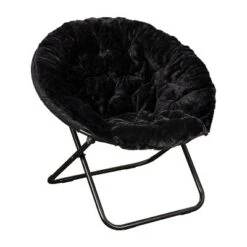Emma And Oliver Oversize Folding Saucer Chair With Cozy Faux Fur Cushion And Metal Frame For Dorms, Bedrooms, Apartments And More -Home office GUEST febae8ef 629b 4b91 a09d 773c79510a7f